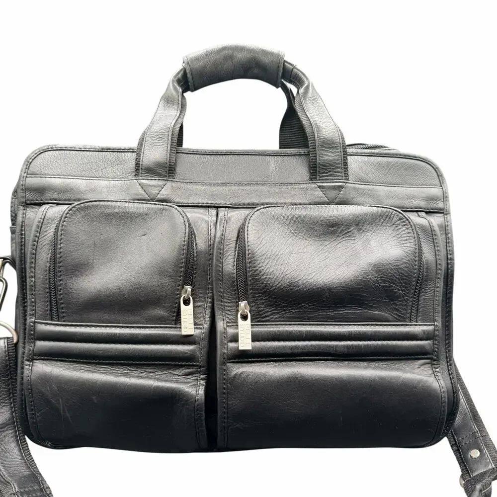 Wilsons Leather Pelle Studio Black Laptop Briefcase Bag